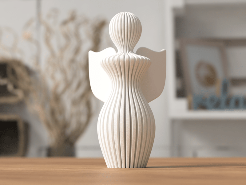 Schutzengel weiss 3D-Druck Figur mit moderner Lamellenstruktur