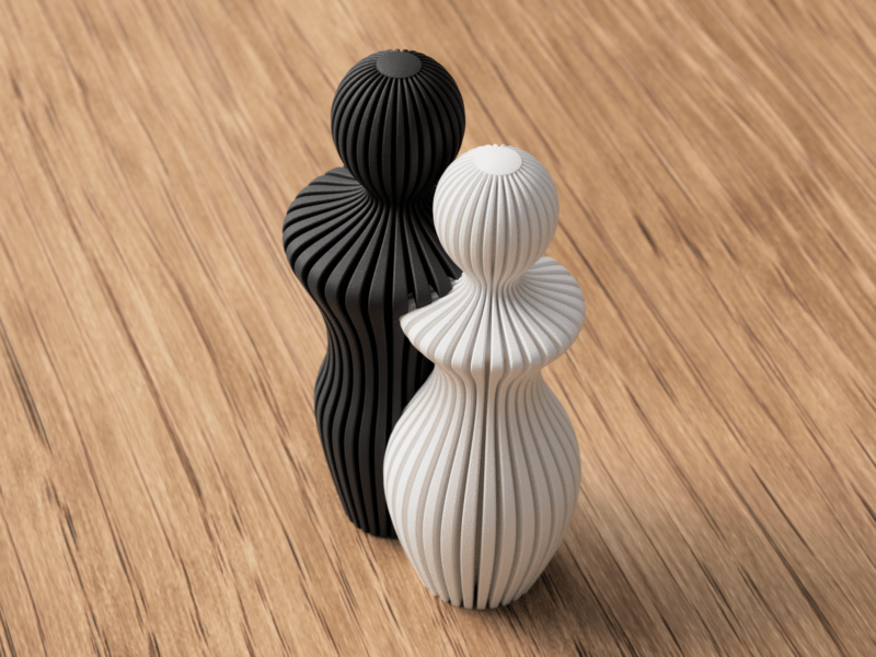 Moderne Paarstatue 3D-Druck Deko in Schwarz und Weiss mit Lamellenstruktur