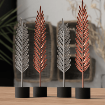 Dekofeder Metallic in Bronze und Silber 3D-Druck Deko mit schwarzem Sockel