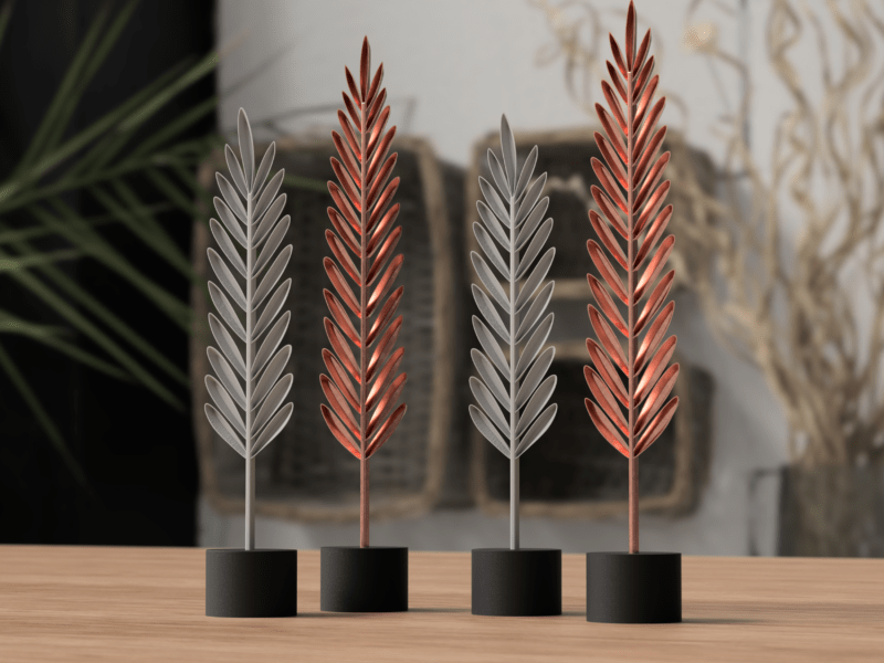 Dekofeder Metallic in Bronze und Silber 3D-Druck Deko mit schwarzem Sockel