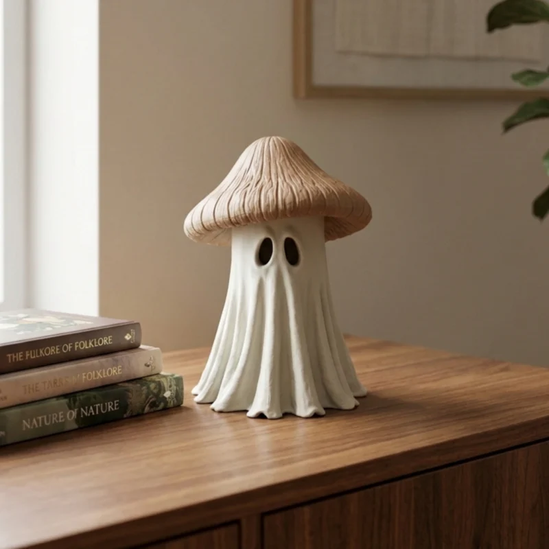 Shroom Boo Halloween Geist mit grossem braunem Pilzhut
