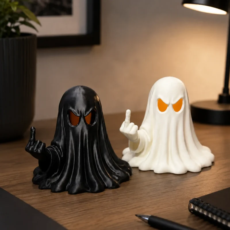 Rude Ghost Halloween-Geist mit Mittelfinger und leuchtenden Augen