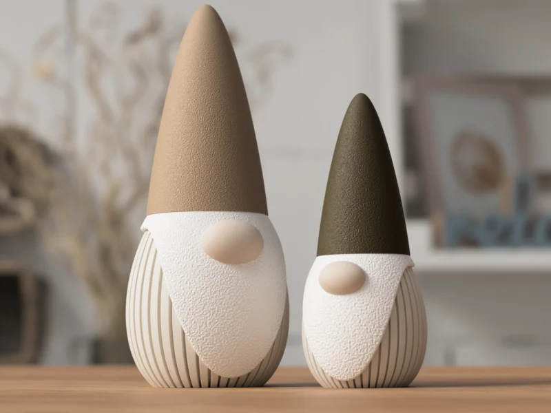 Zwei minimalistische Deko-Wichtel in unterschiedlichen Grössen mit hohen Mützen